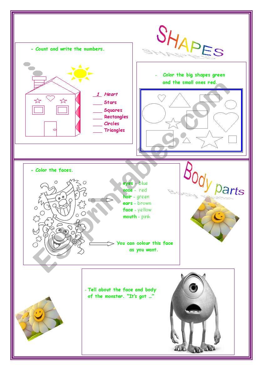 shapes, body parts worksheet