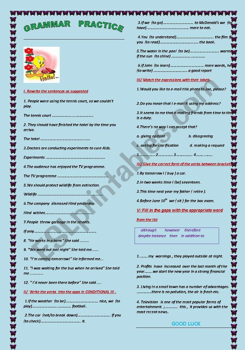 INTERMEDIATE GRAMMAR PRACTICE worksheet