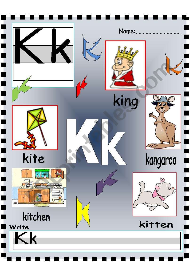 Kk - Ll Vocabulary poster and Writing practice