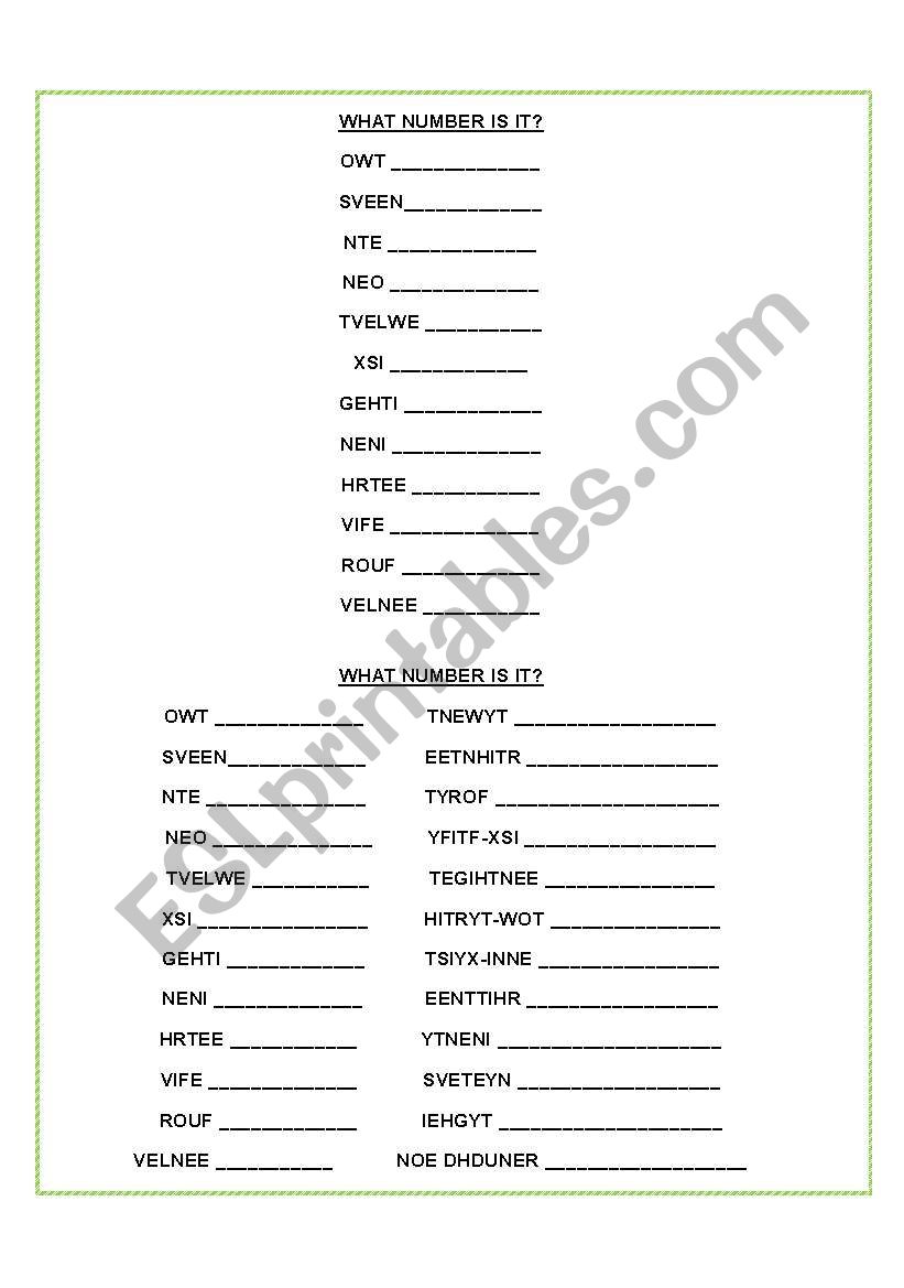 NUMBERS 1 - 100 worksheet