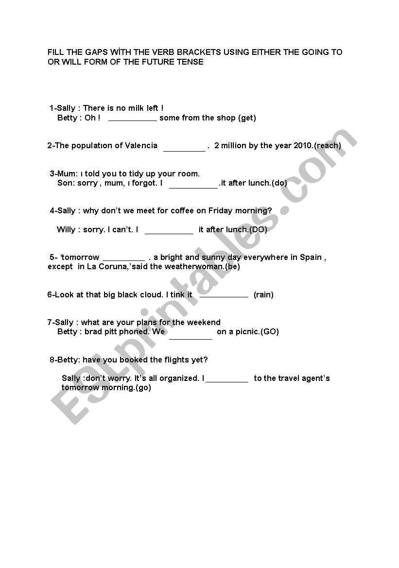 Going to or  Will ? worksheet