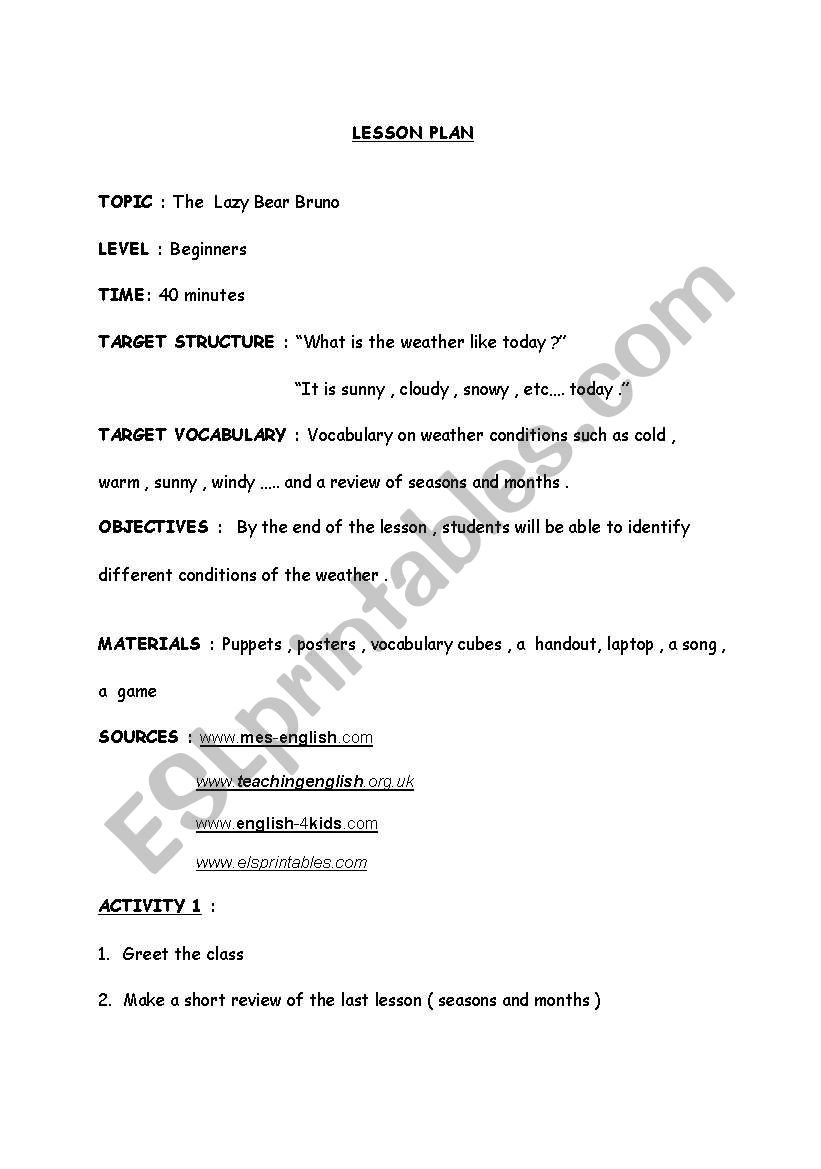 lesson plan about weather conditions