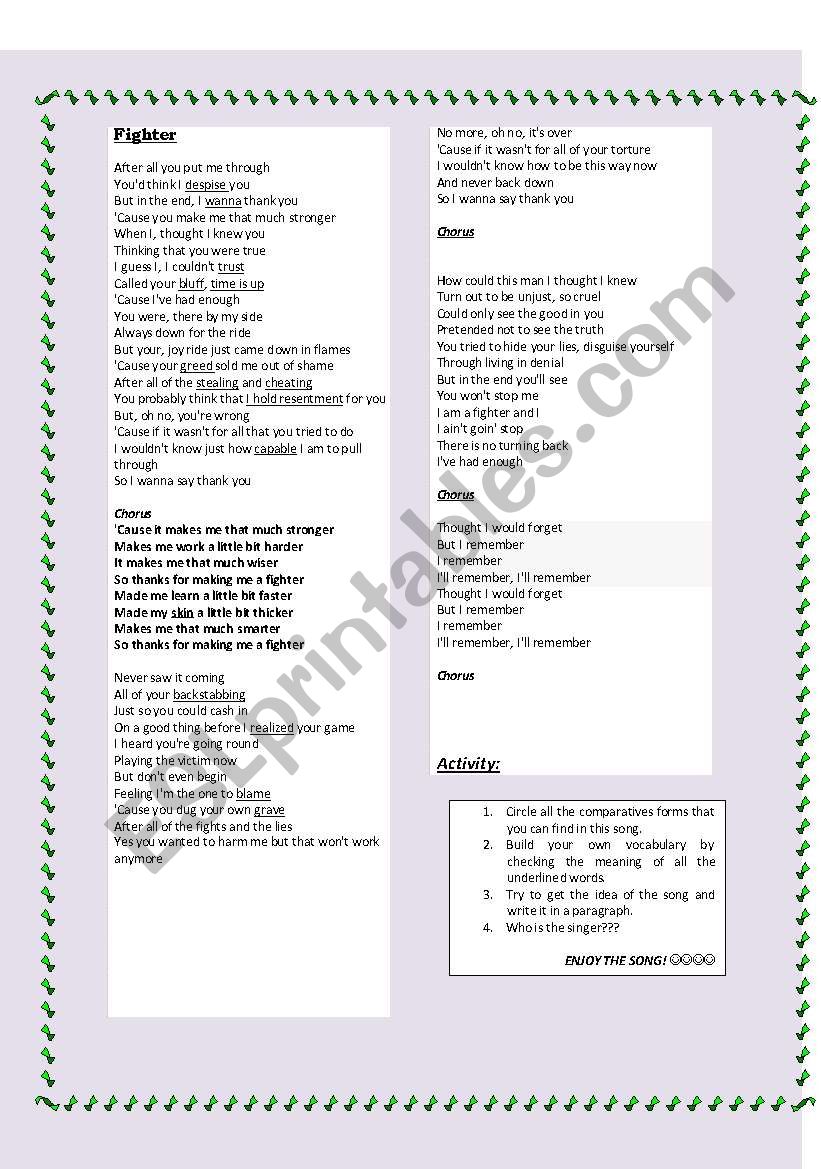 Fighter- Comparatives worksheet
