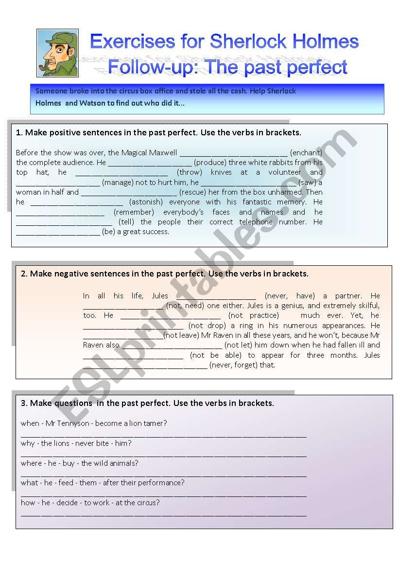 Sherlock Holmes case XXV Follow-up: Exercises on the past perfect 