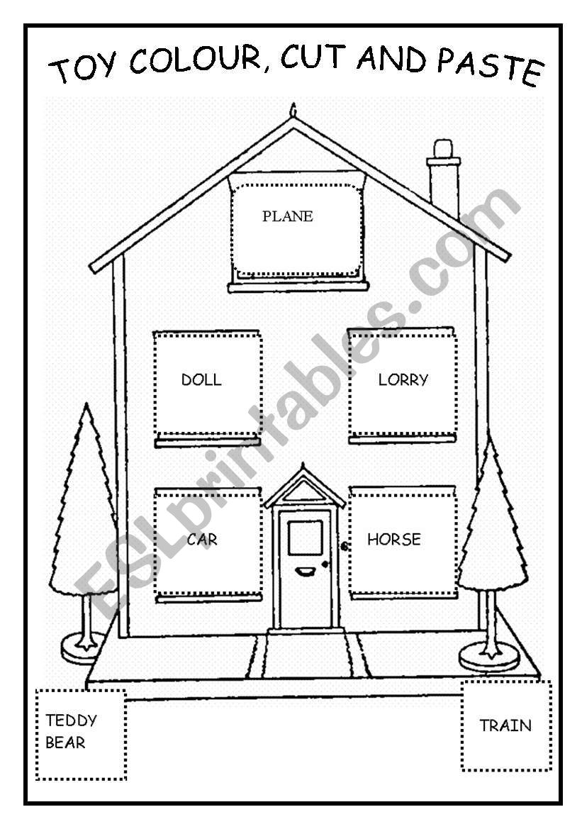 Toy colour, cut and paste worksheet