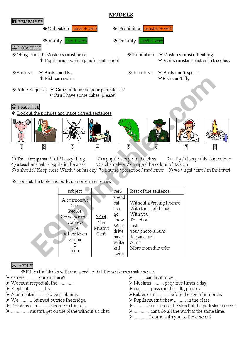 MODALS worksheet