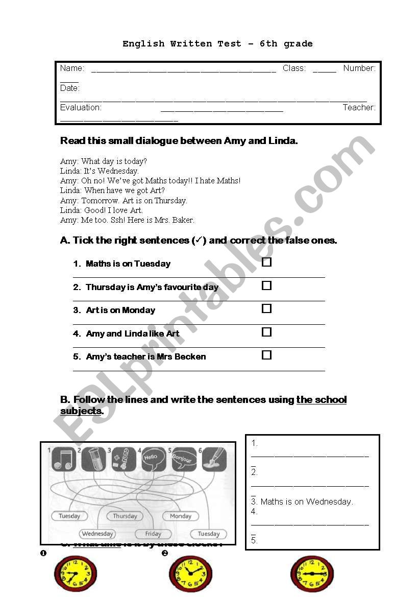 Test - Time and Abilities worksheet