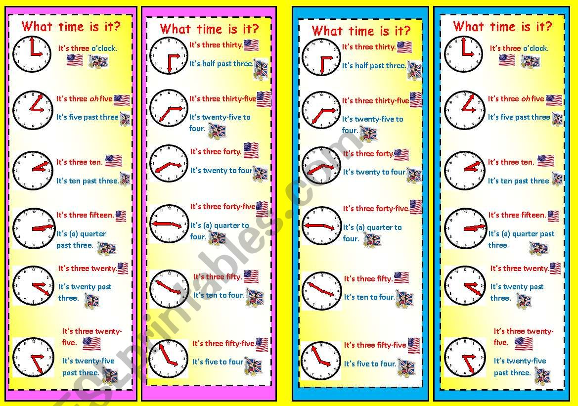 Bookmarks - What time is it?-Telling the time.