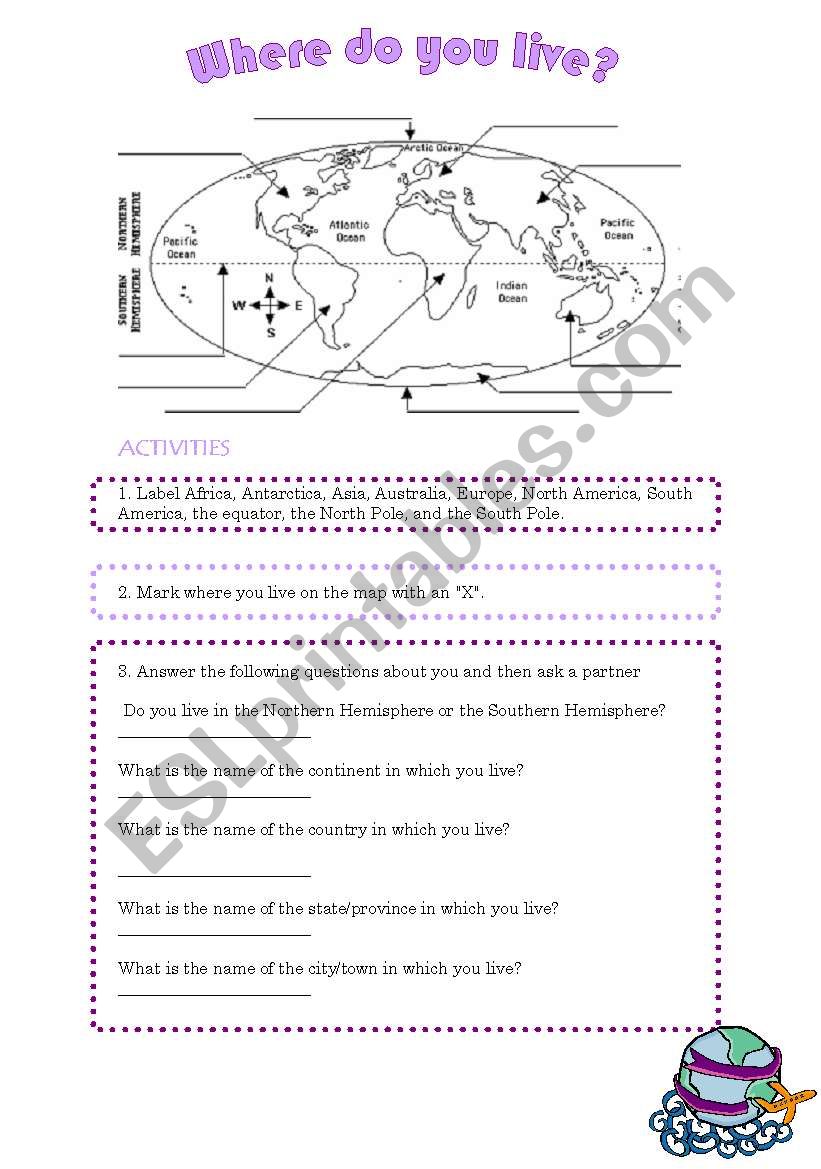 Map of the world worksheet