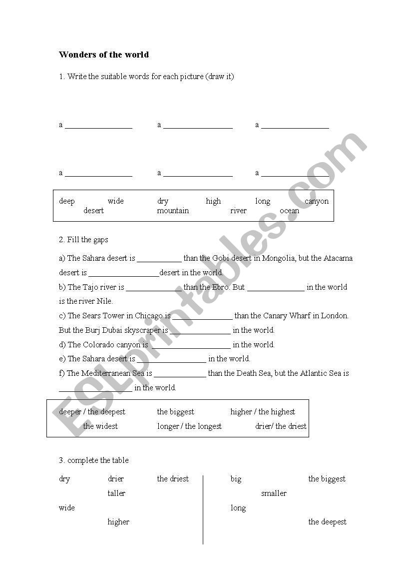 Wonders of the world worksheet