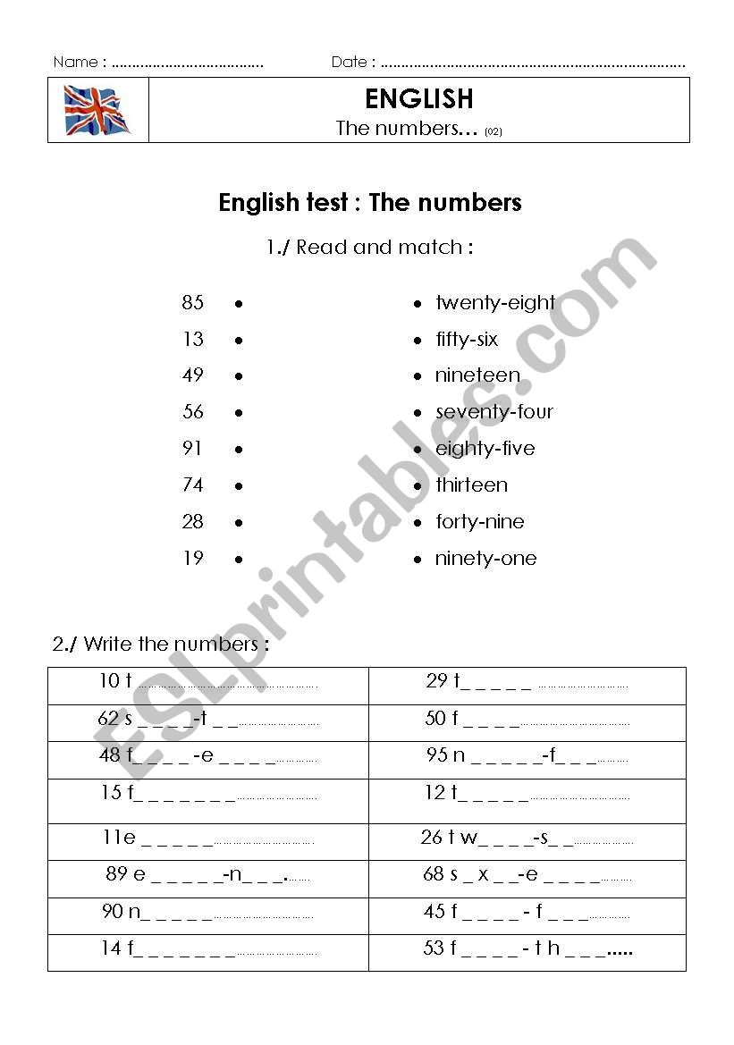 Numbers worksheet