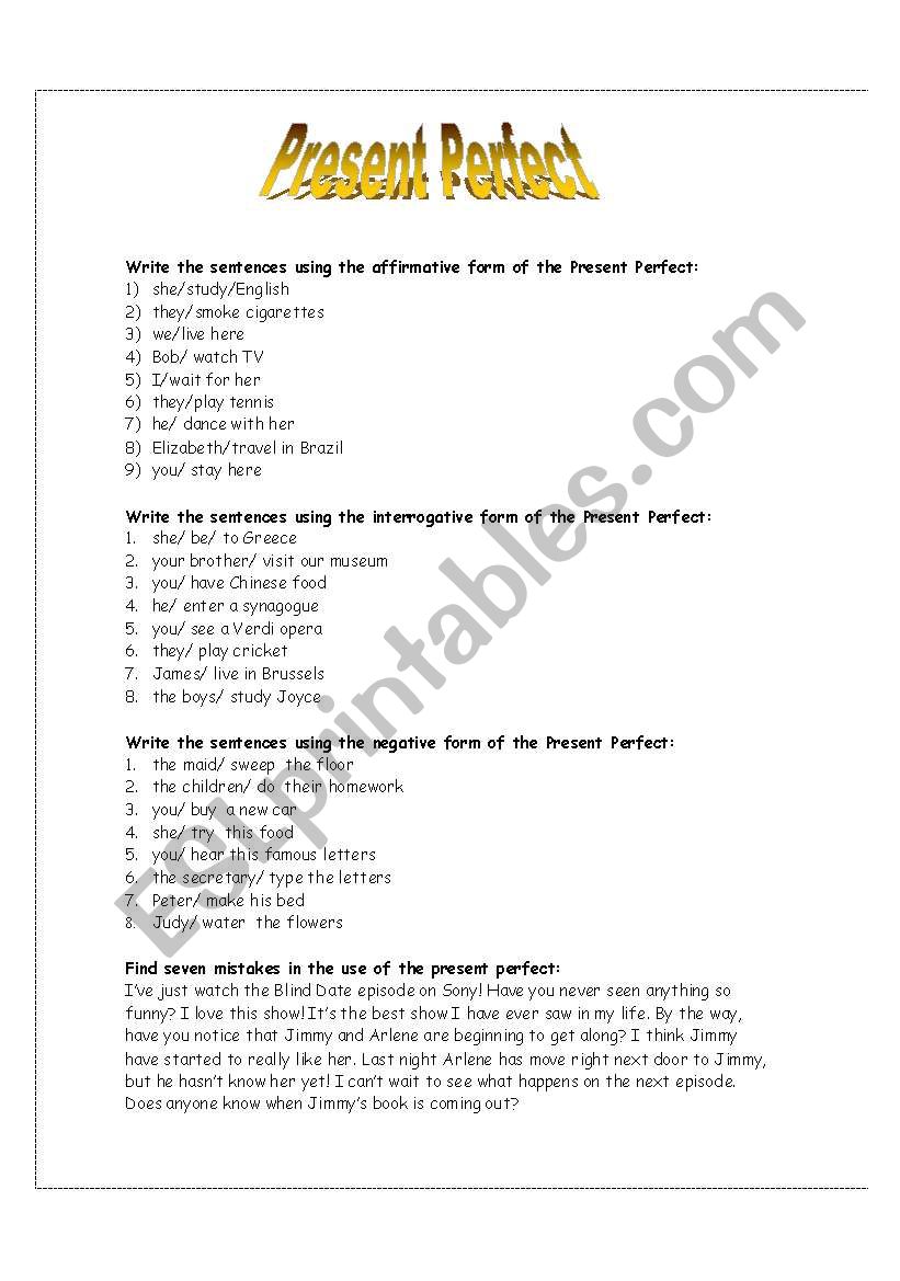 Present  Perfect worksheet