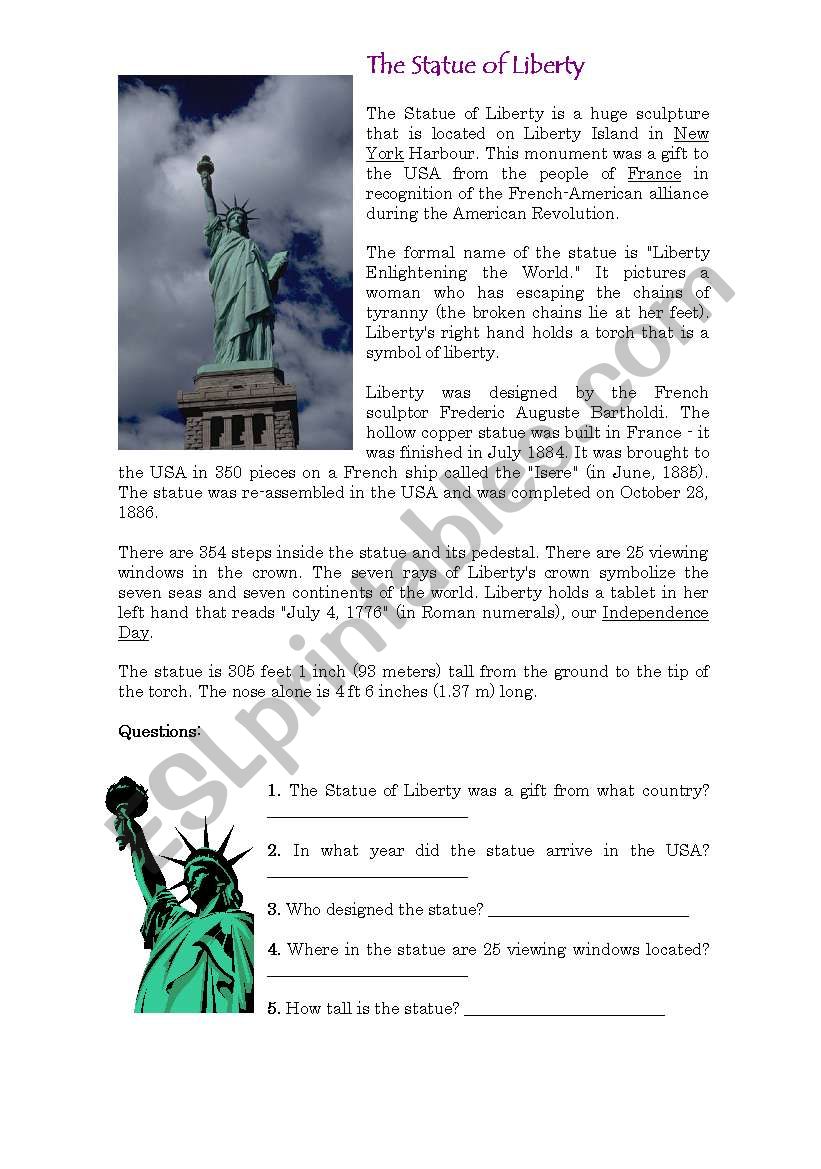 The Statue of Liberty worksheet