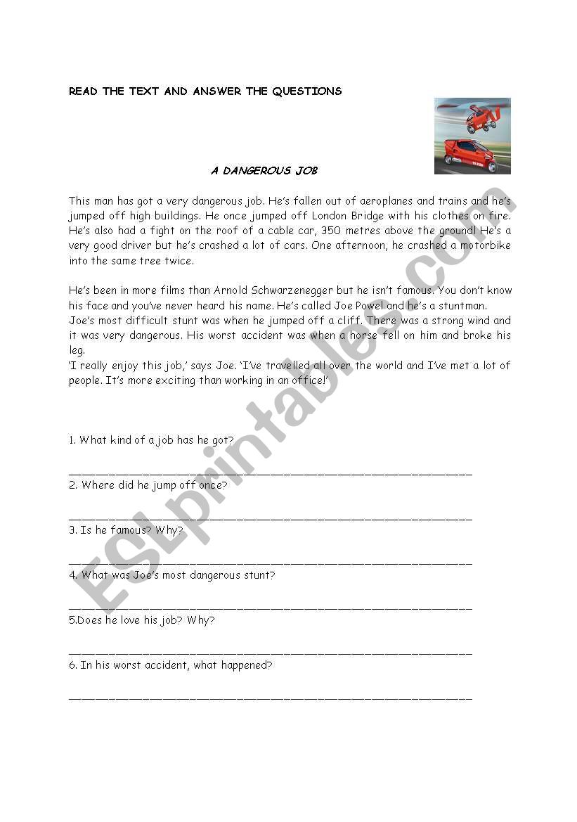 a reading text worksheet