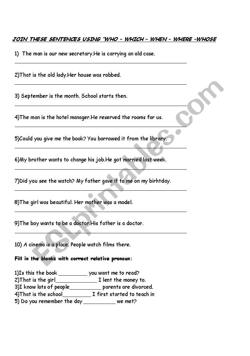 relative pronouns worksheet