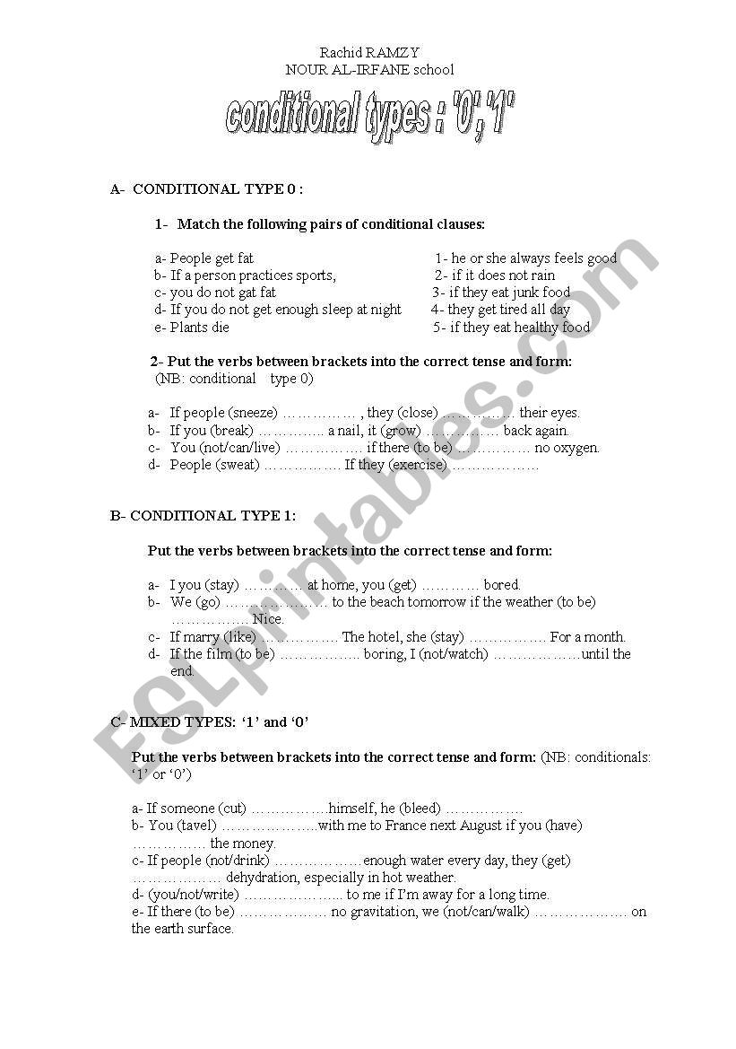 conditional types 0 and 1 worksheet