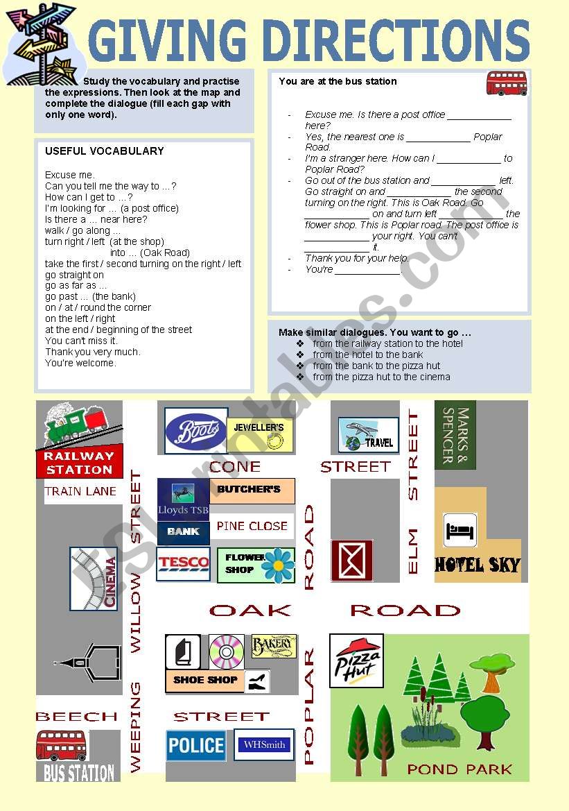 GIVING DIRECTIONS worksheet