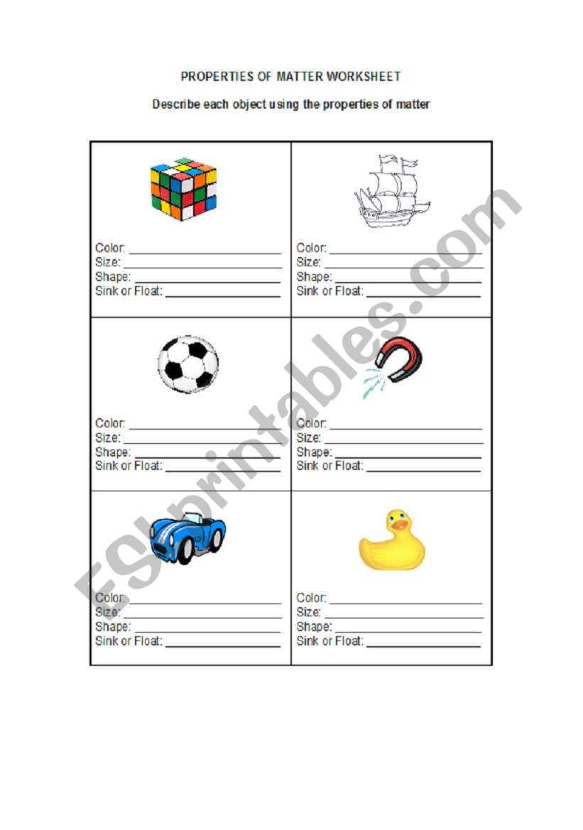 English worksheets: Properties of Matter Within Properties Of Matter Worksheet