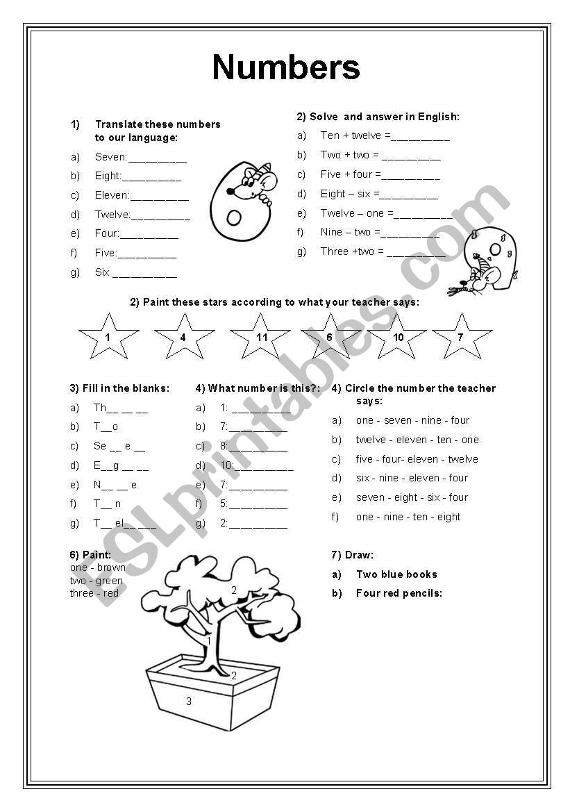Numbers 1 - 12 worksheet