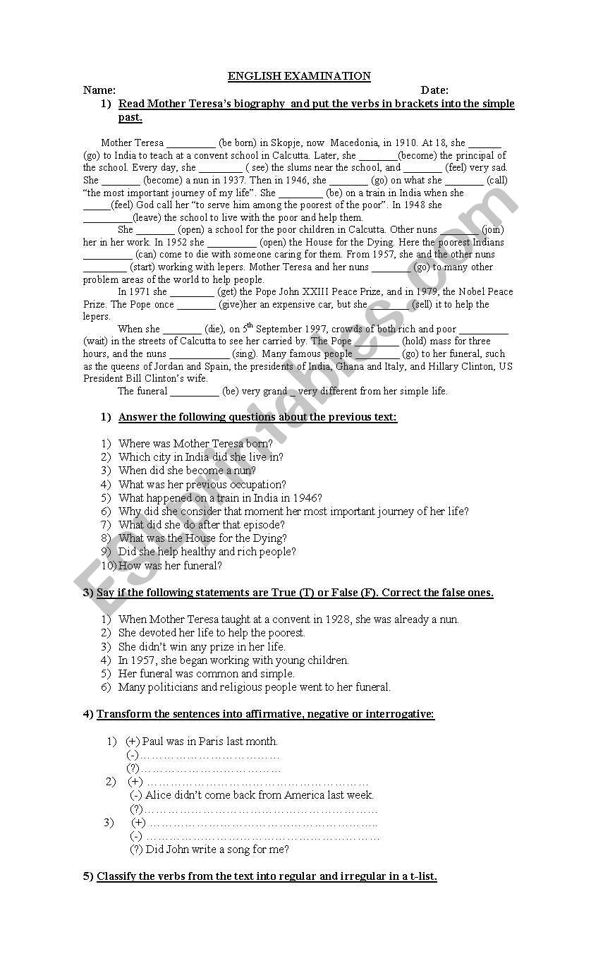 Biographical sketches worksheet