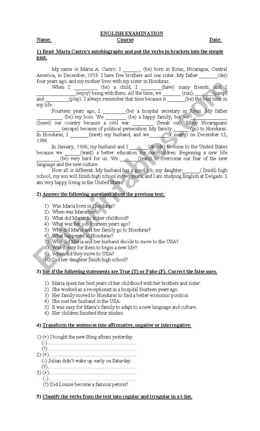 Biography worksheet