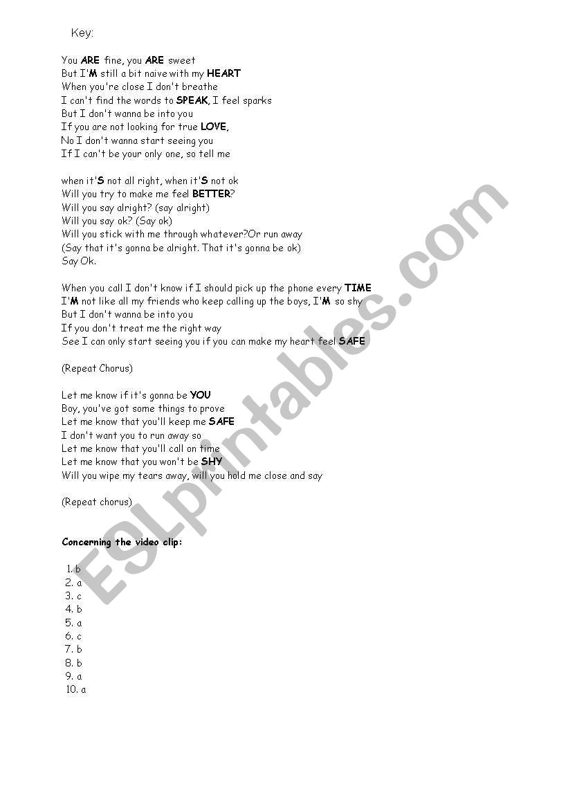 Lyrics Video Clip Activity Song Say Ok By Vanessa Hudgens With Key Esl Worksheet By Do Carmo
