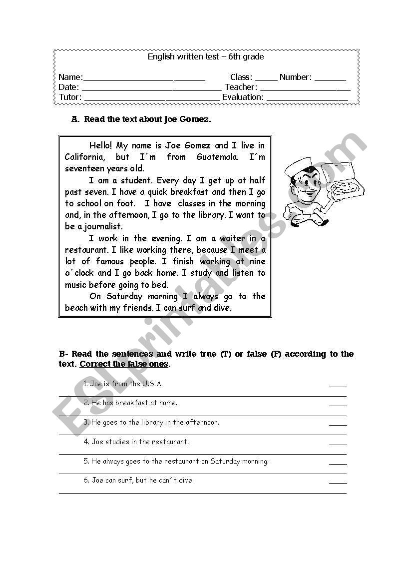 Test - Daily routine worksheet