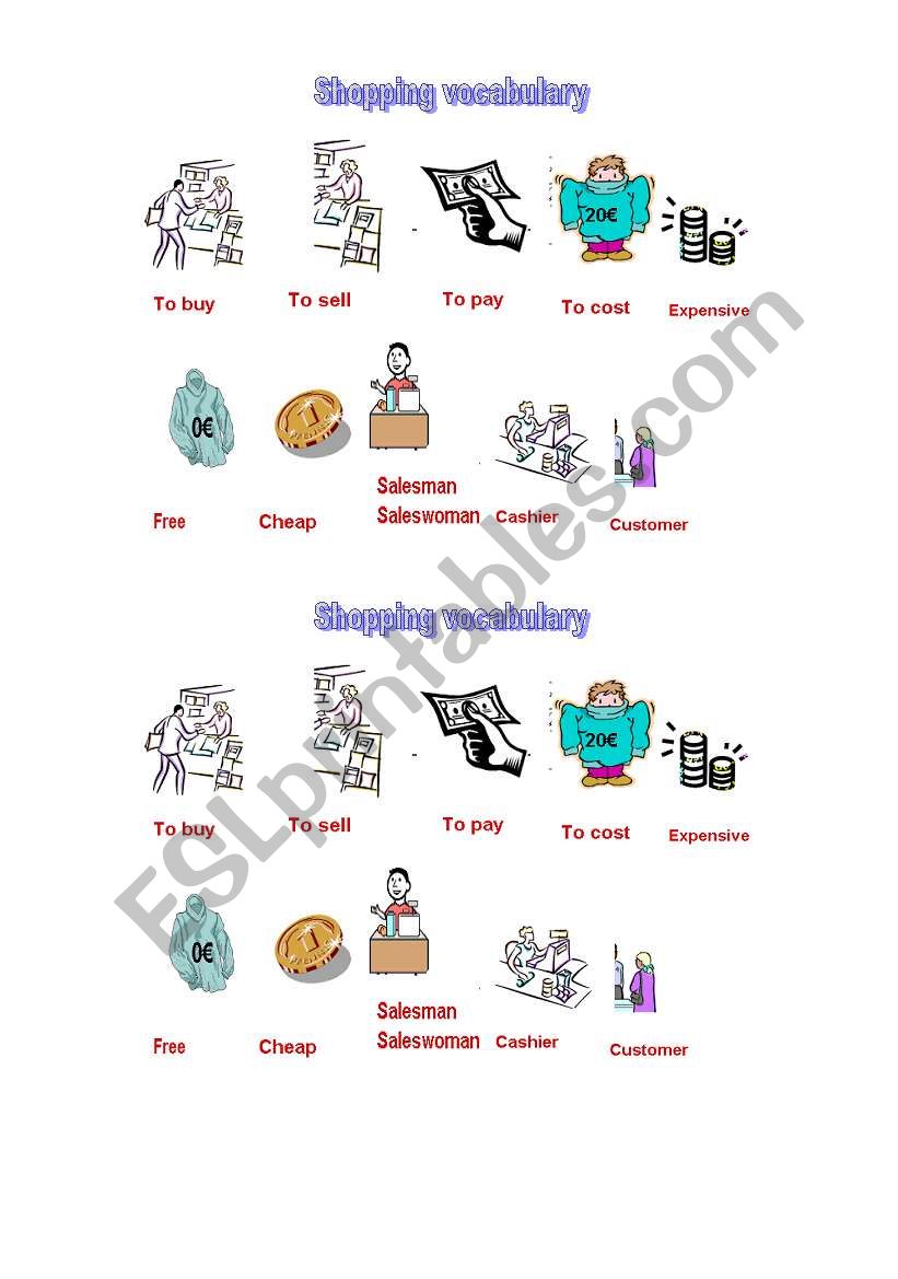 Shopping vocabulary worksheet