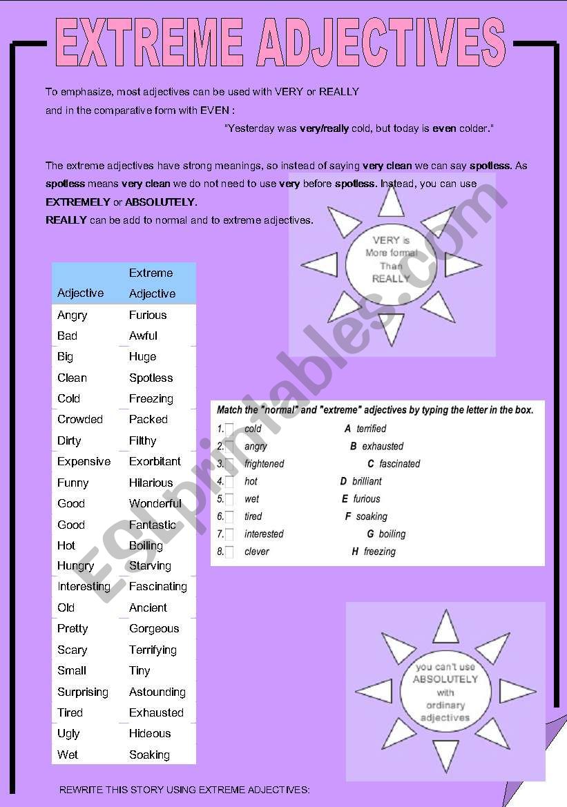 EXTREME ADJECTIVES worksheet