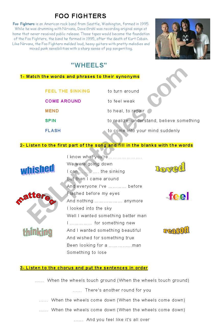 Song worksheet Wheels - Foo fighters