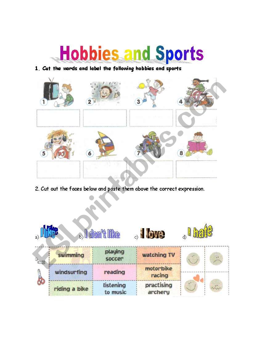 HOBBIES AND SPORTS worksheet