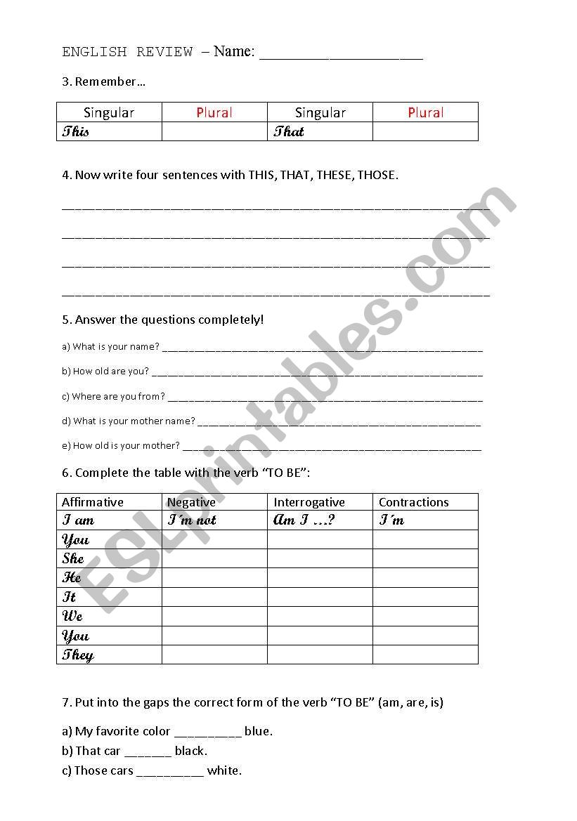 English Review worksheet