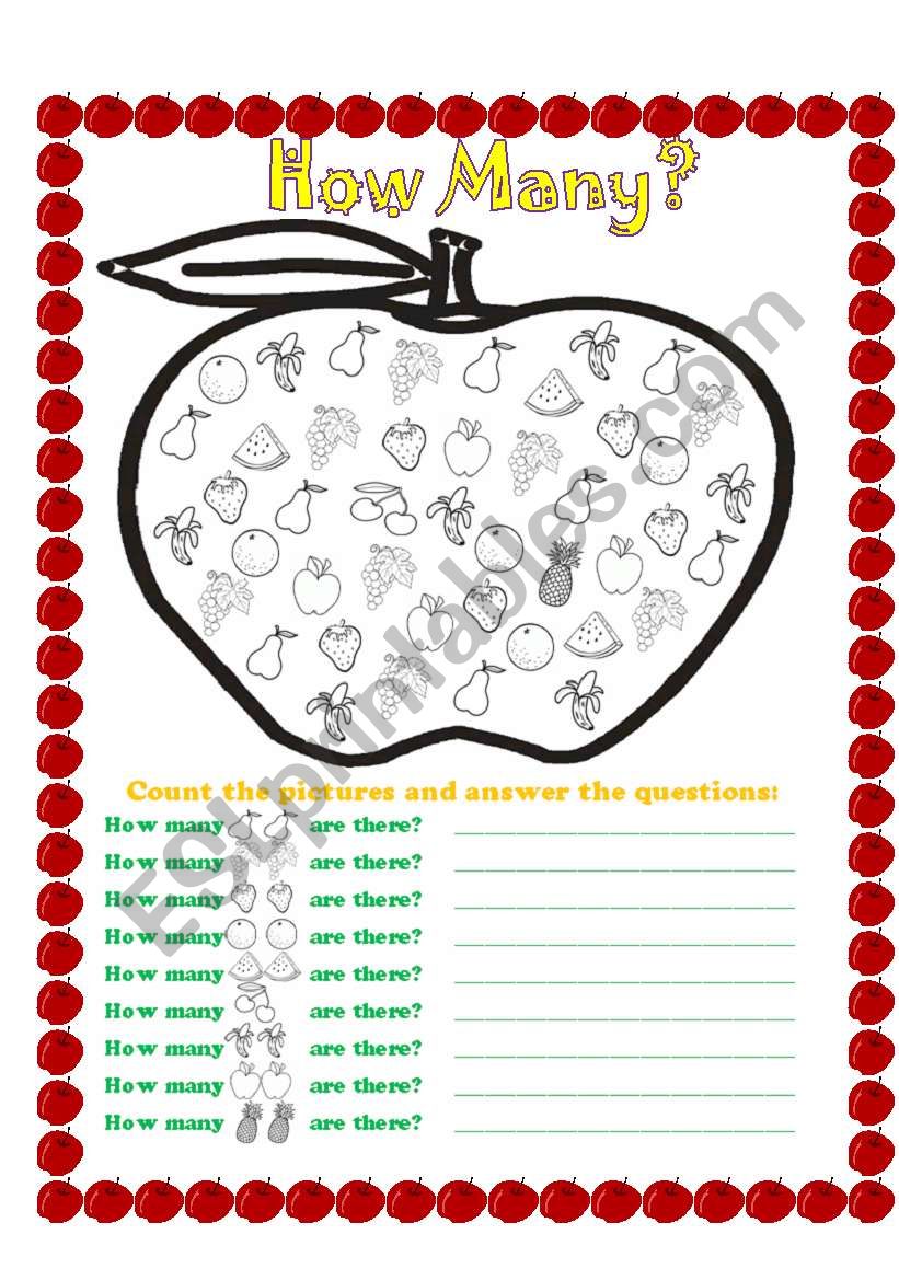 Fruits - How many worksheet