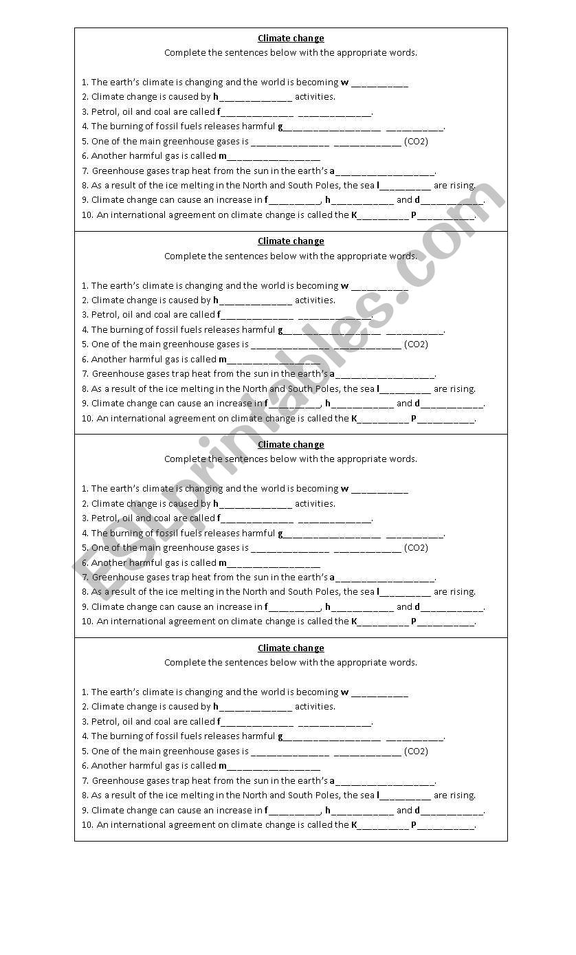 climate change activity worksheet