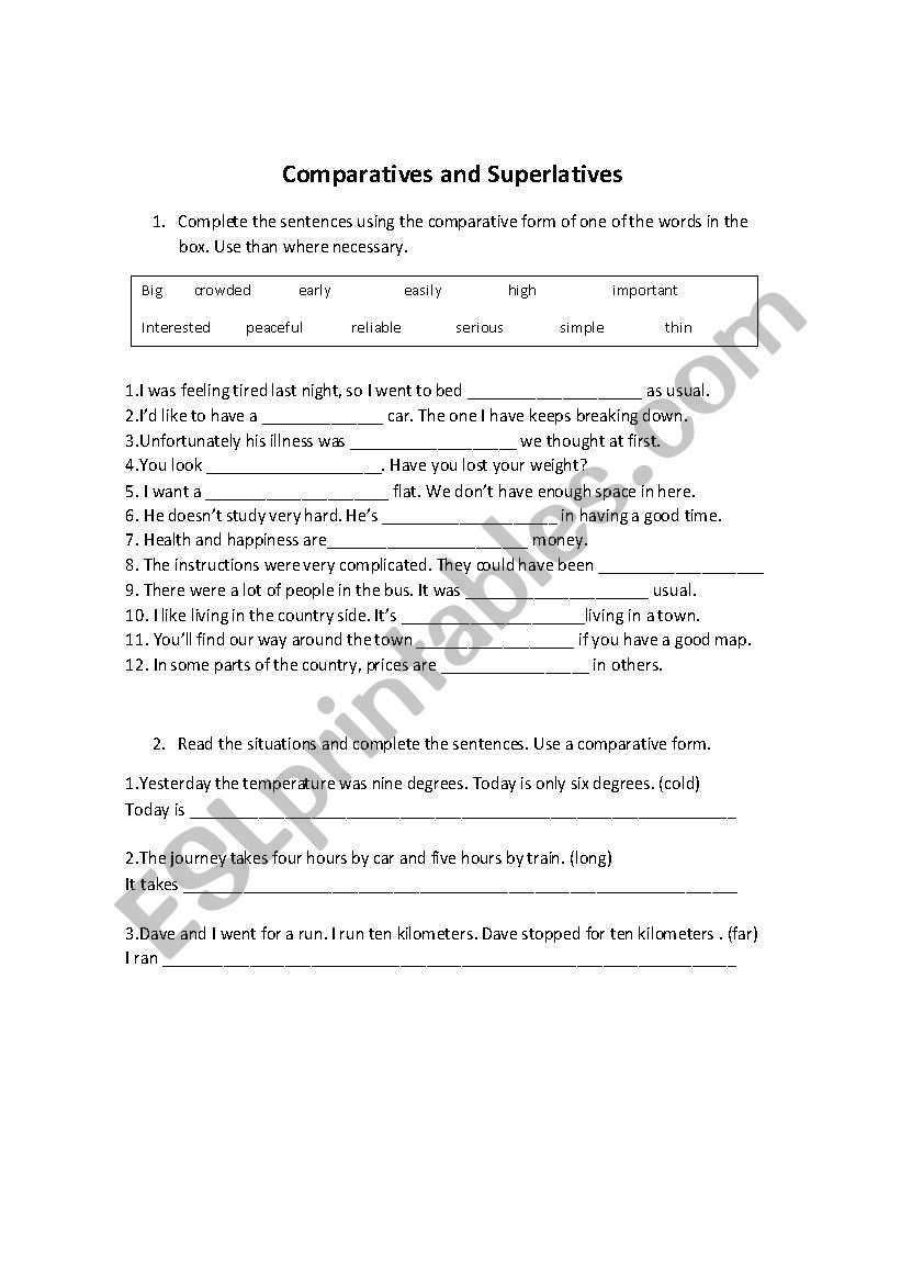 comparatives and superlatives worksheet