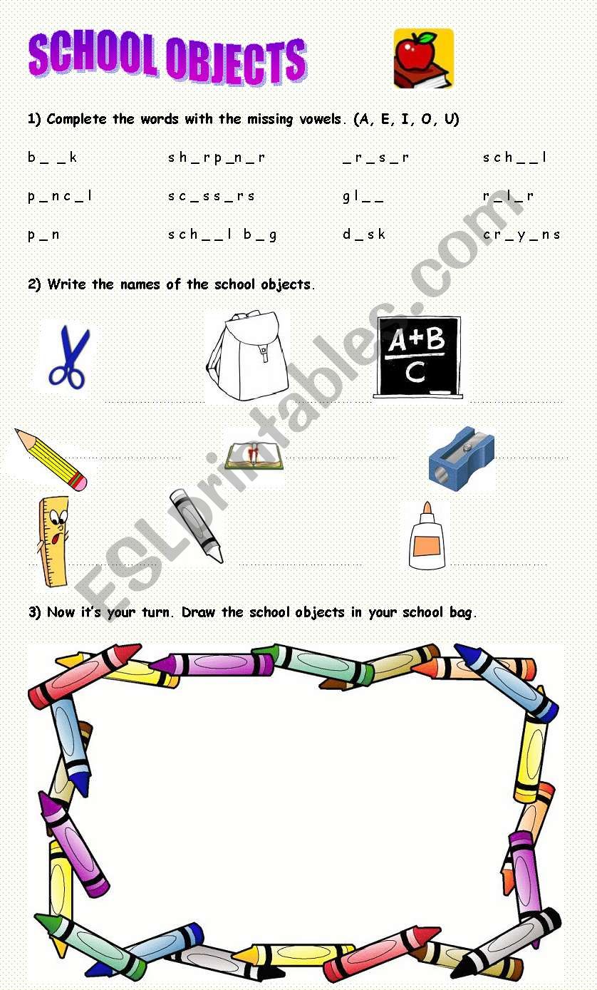 SCHOOL OBJECTS worksheet