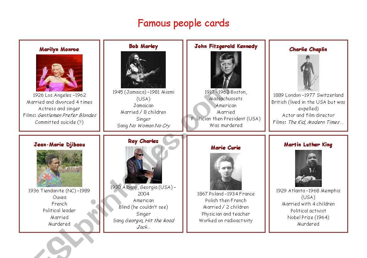 Famous peoples biography pair work