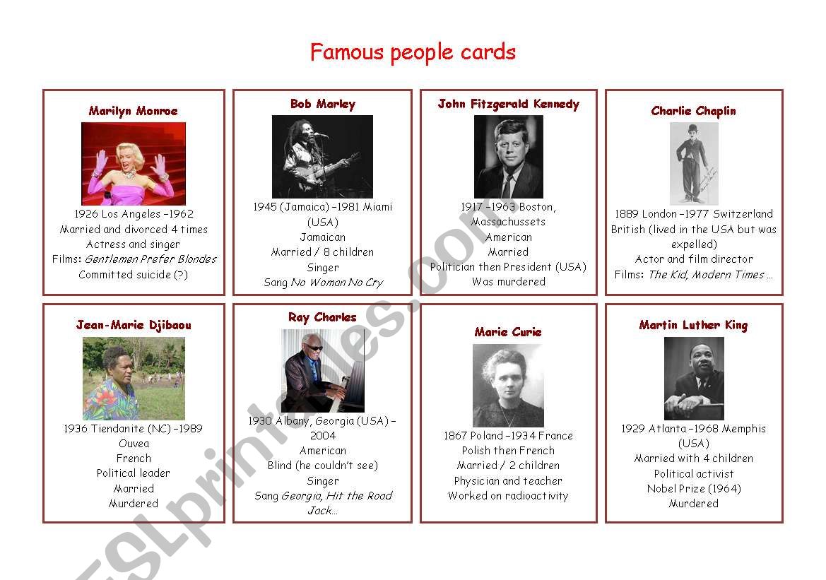 Famous peopleÂ´s biography pair work
