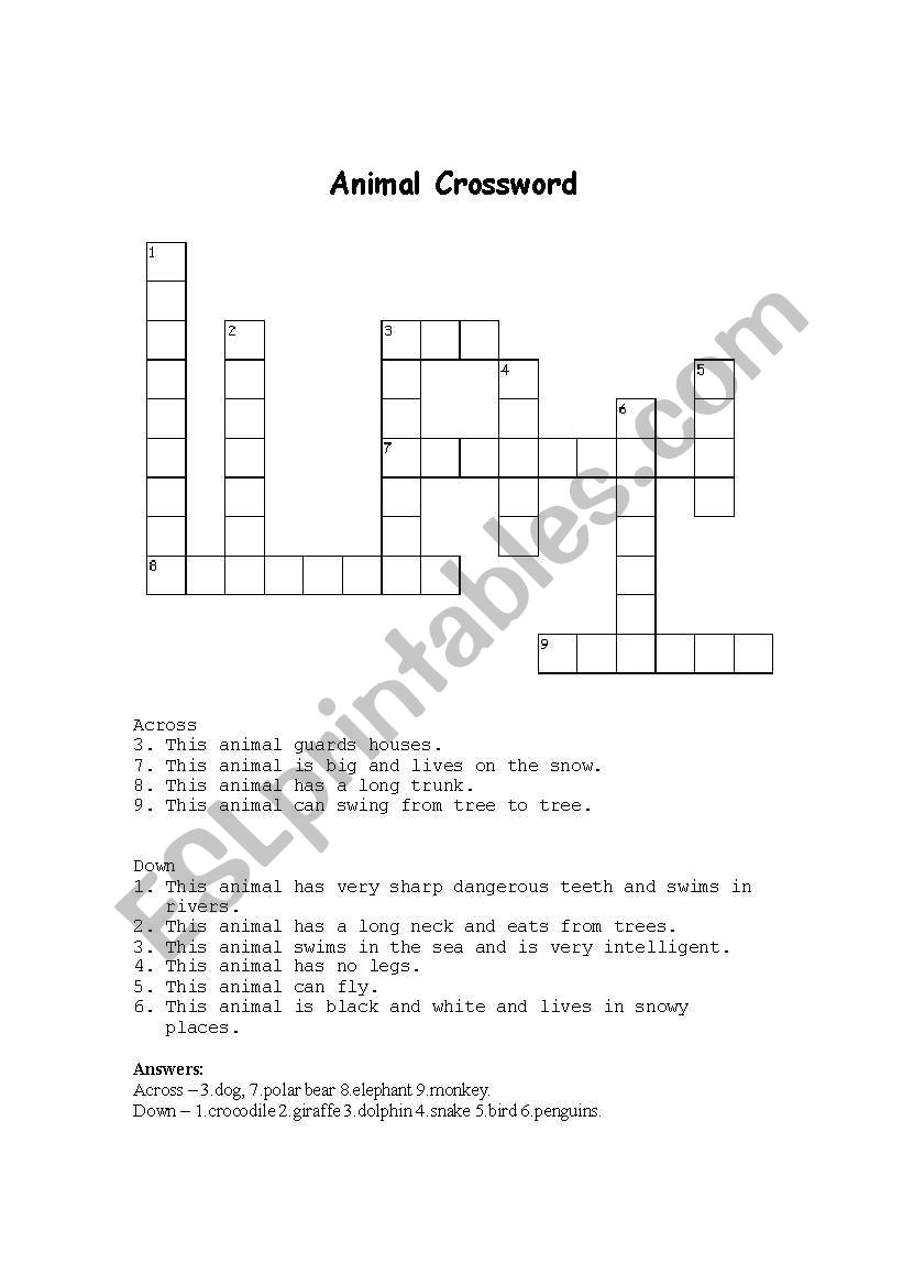 Animal Crossword worksheet