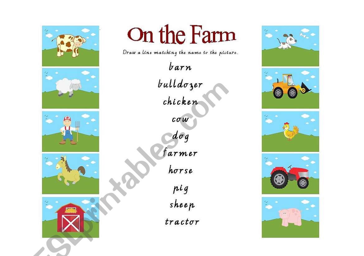 Old MacDonald Had a Farm - Animal Match It Worksheet