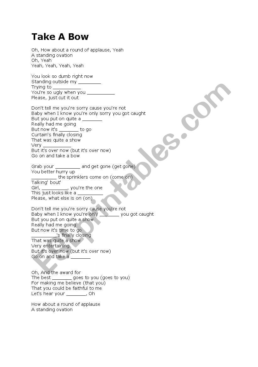 take a bow lyrics worksheet