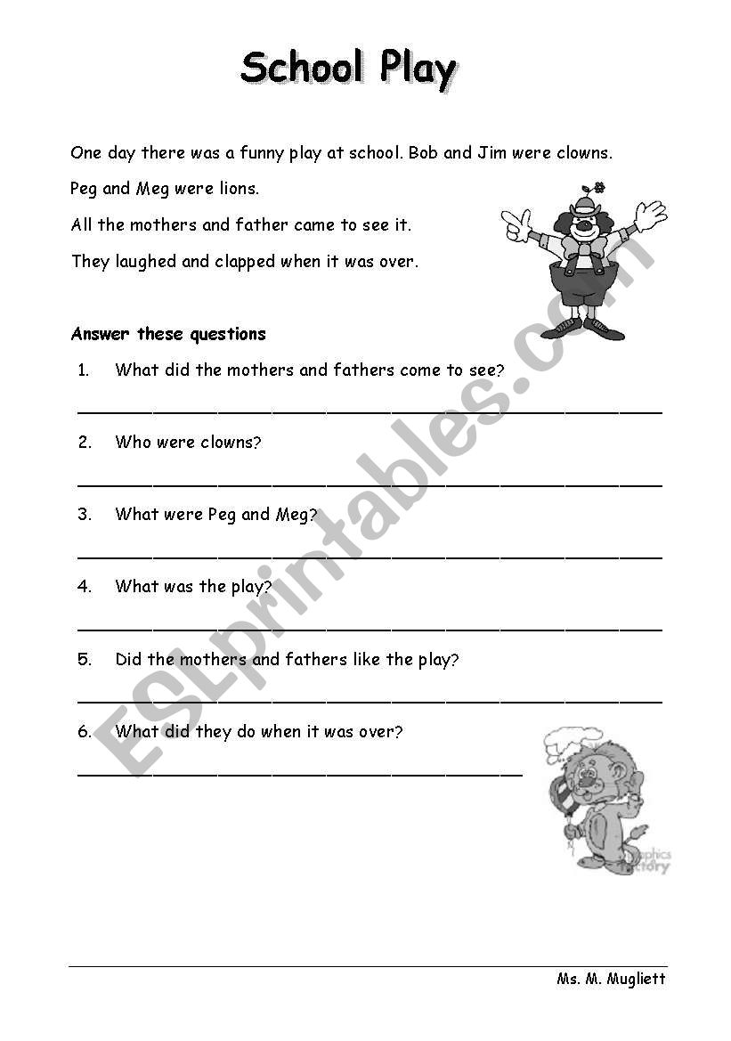 School Play worksheet