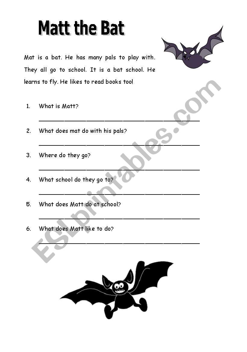 Matt the Bat worksheet