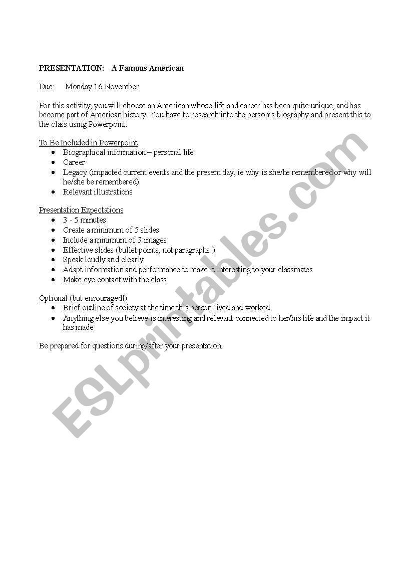 Famous American worksheet