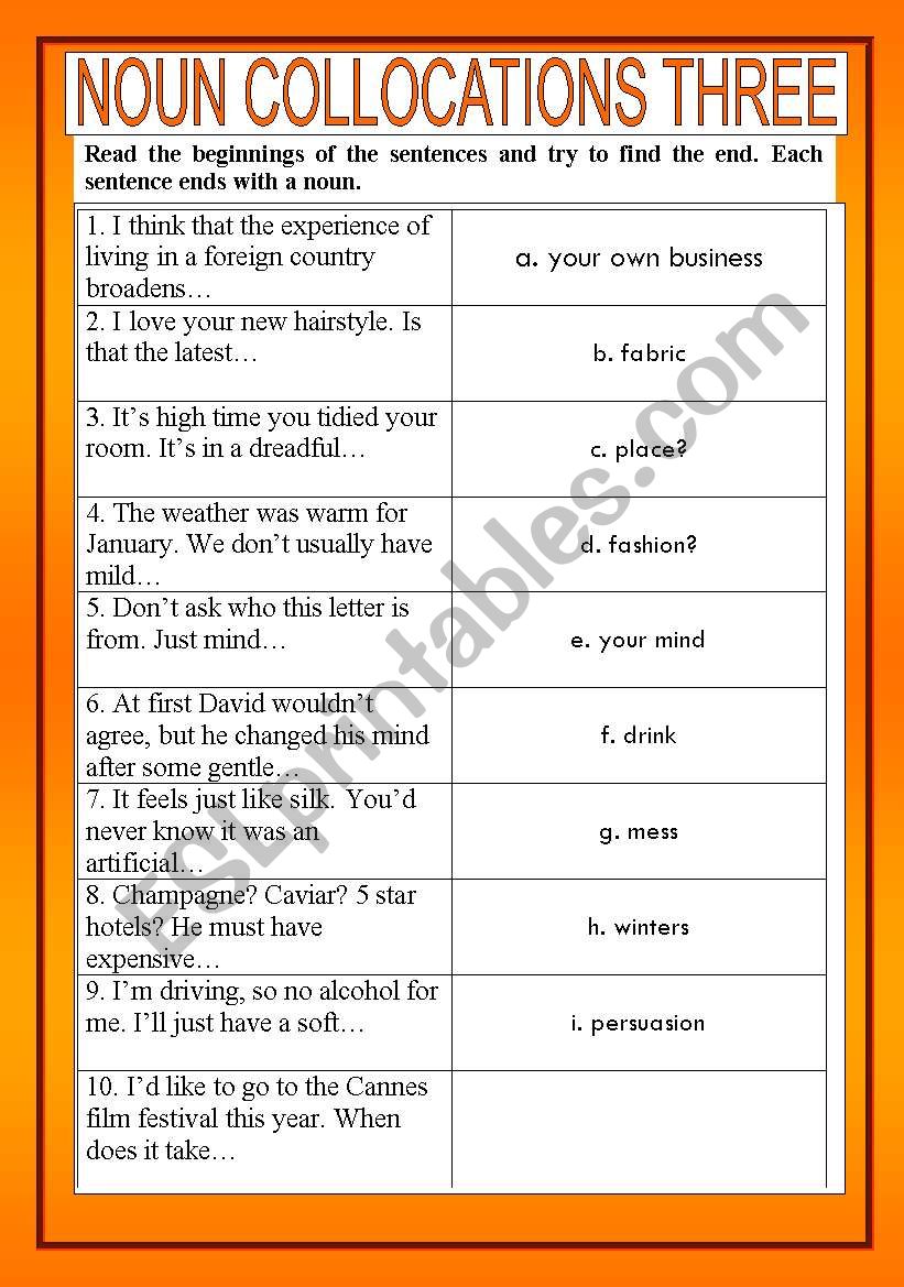 Noun collocations 3 worksheet