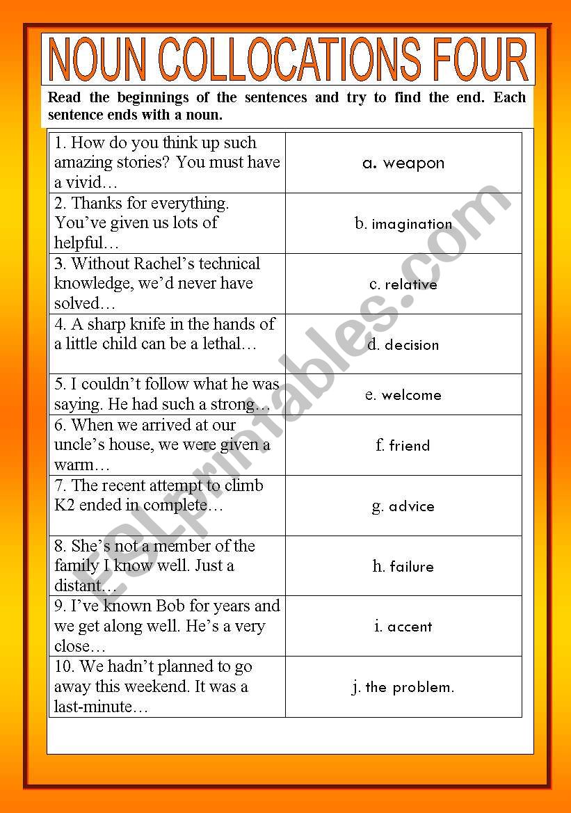 Noun collocations 4 worksheet