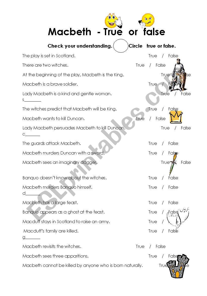 Macbeth - True or False worksheet