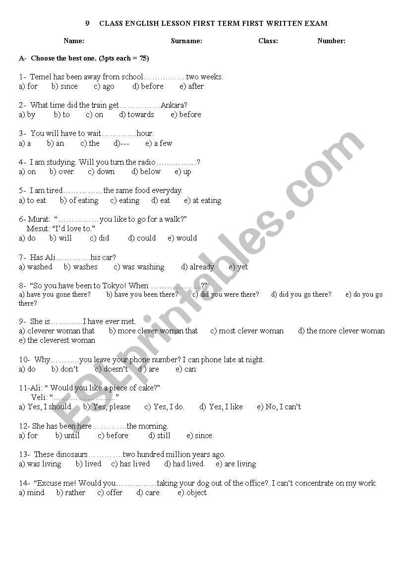 exam for elementaries Group A worksheet
