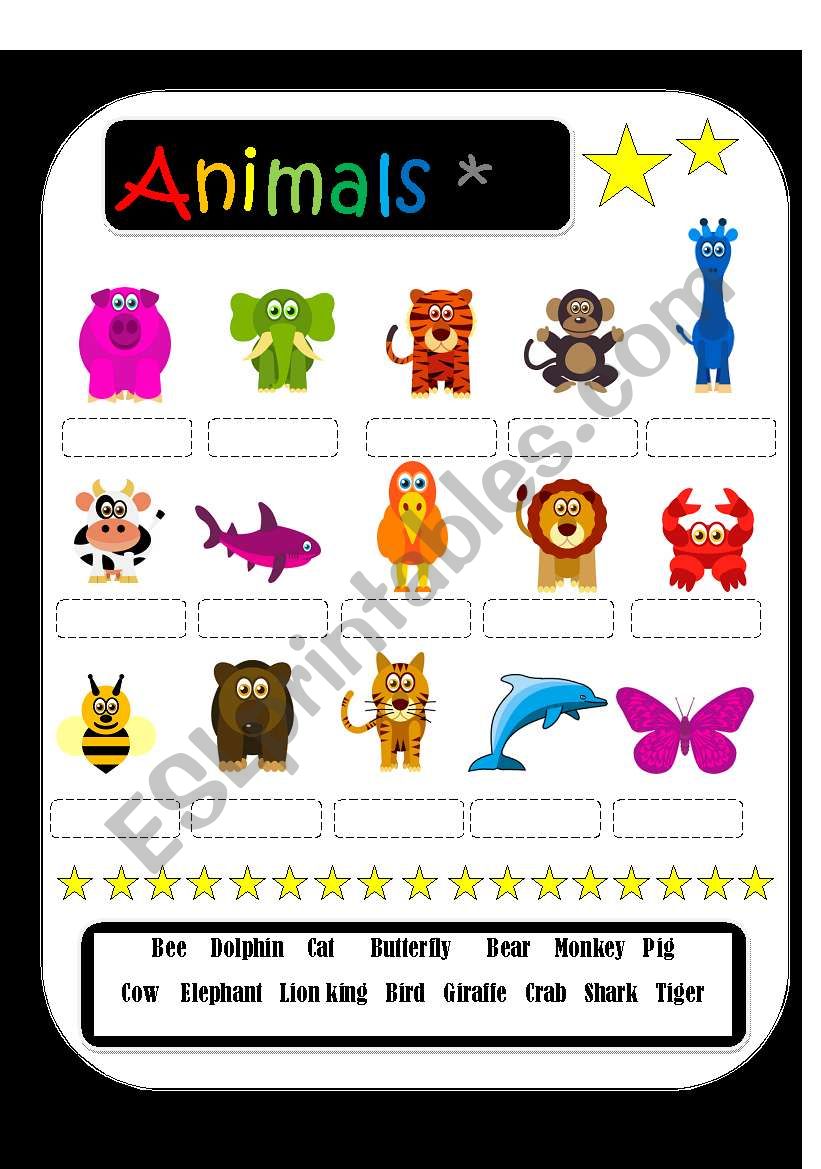 Animals maching worksheet