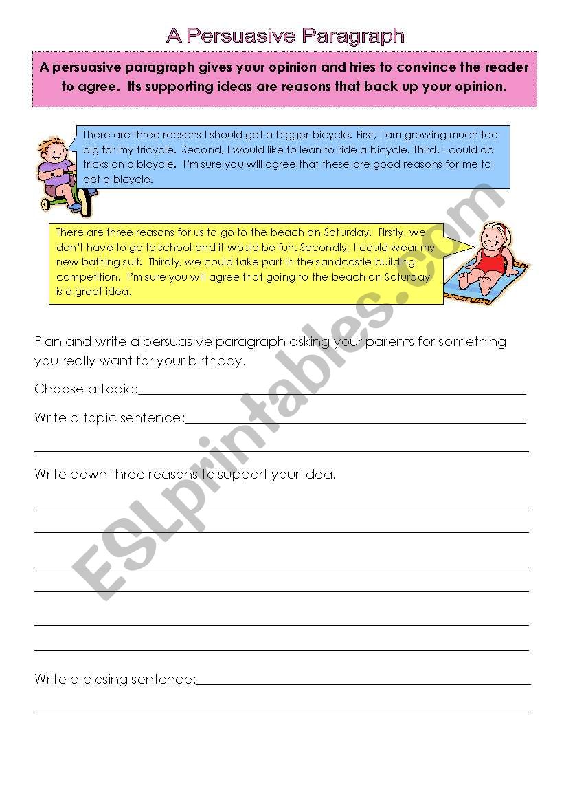 A Persuasive Paragraph worksheet